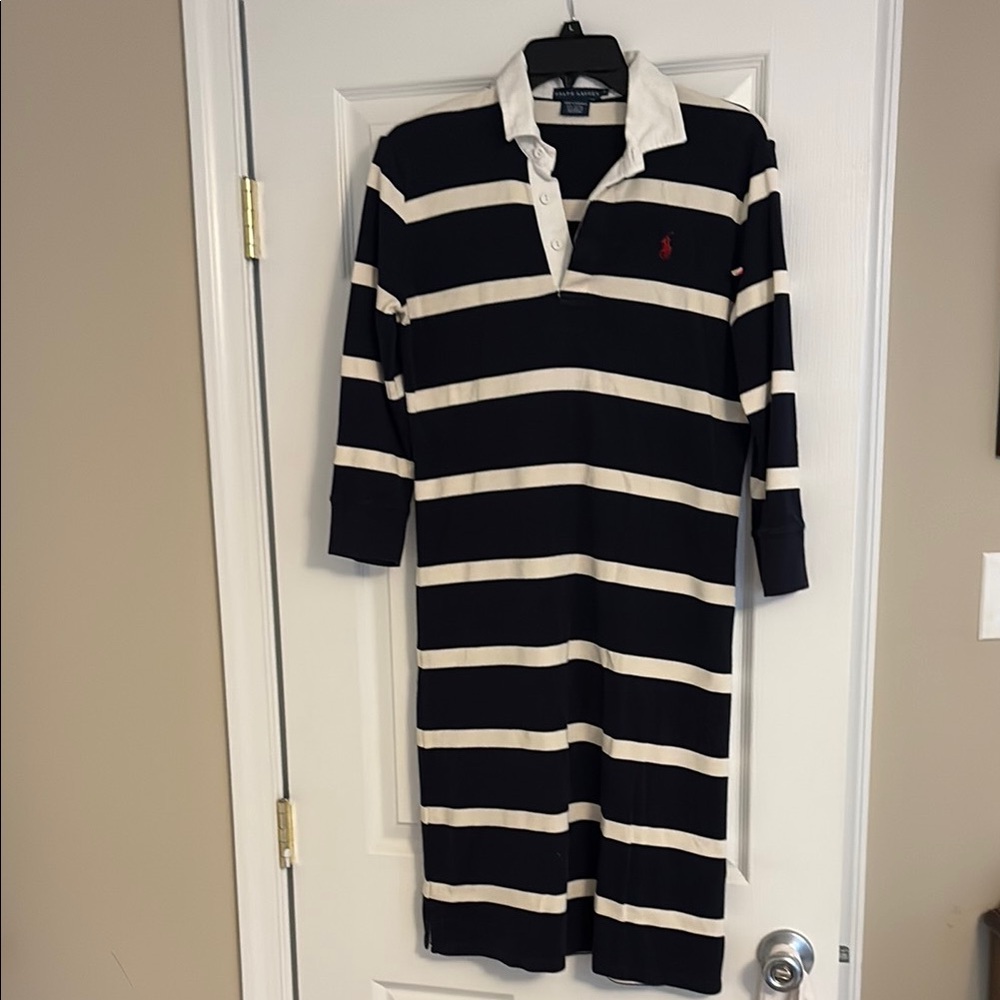 Ralph Lauren Black and White Striped Polo Dress size M